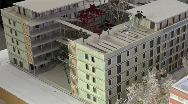 Modellfoto genossenschaftliche Wohnbebauung im Kreativfeld an der Heßstraße in München