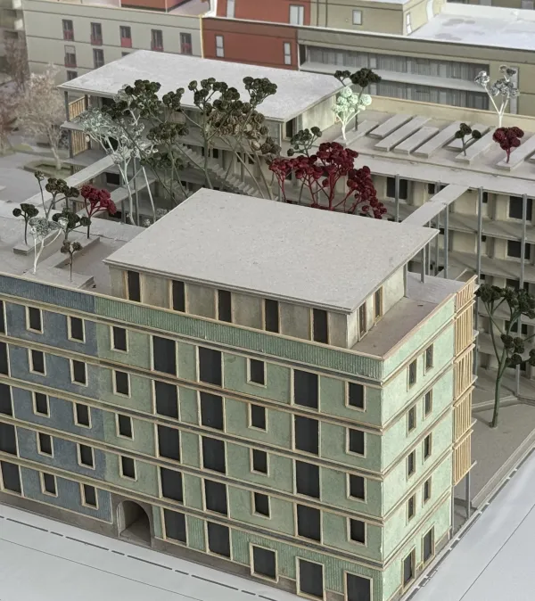 Modellfoto genossenschaftliche Wohnbebauung im Kreativfeld an der Heßstraße in München